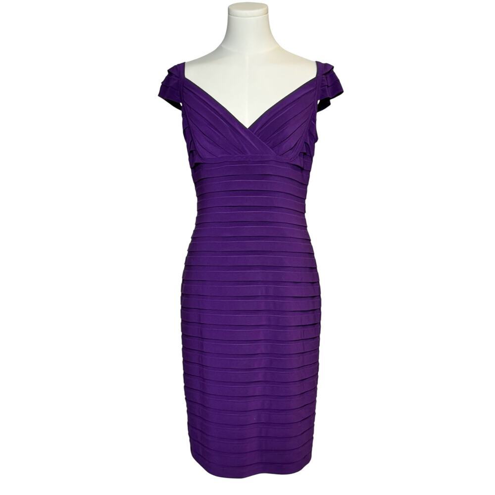 Adrianna Papell Purple Sheath Teired Midi Dress Banded Bodice Size 8 - Picture 2 of 9